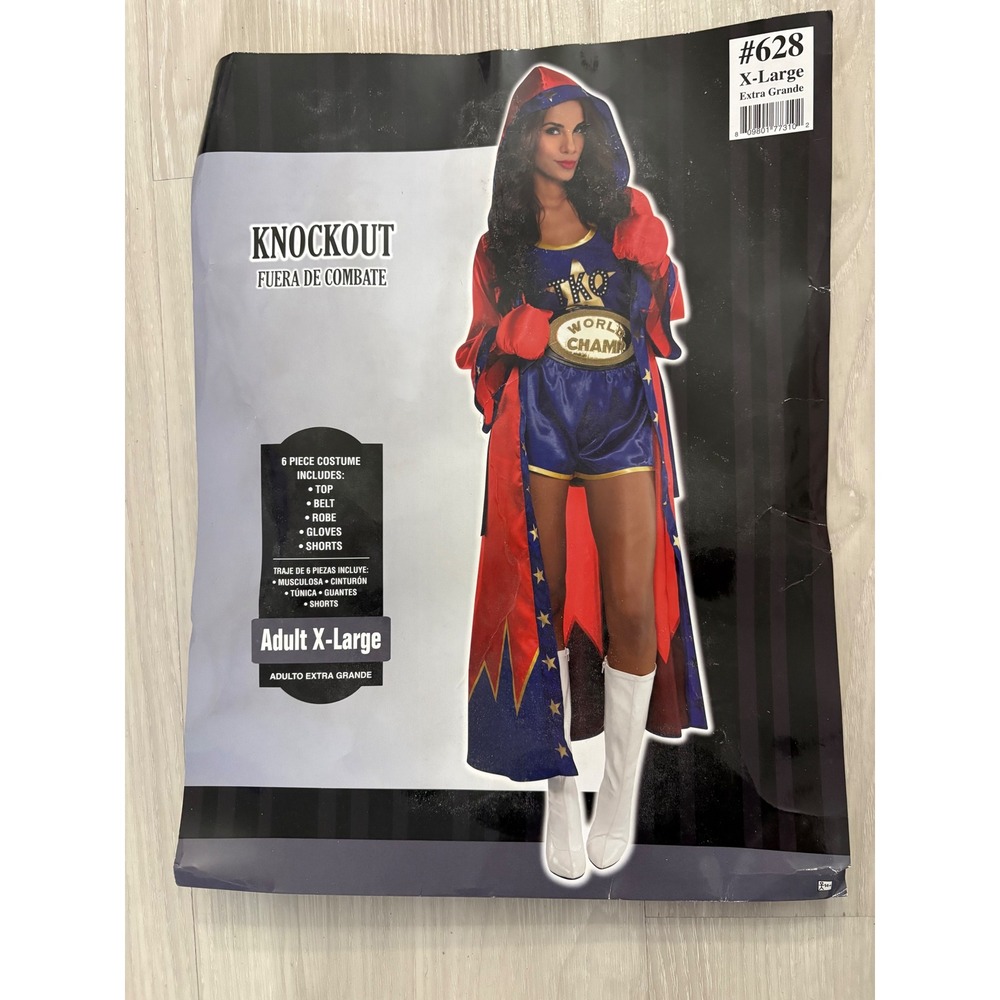 Knockout Boxer Costume 6 Piece Set Red Blue Star Print XL #628